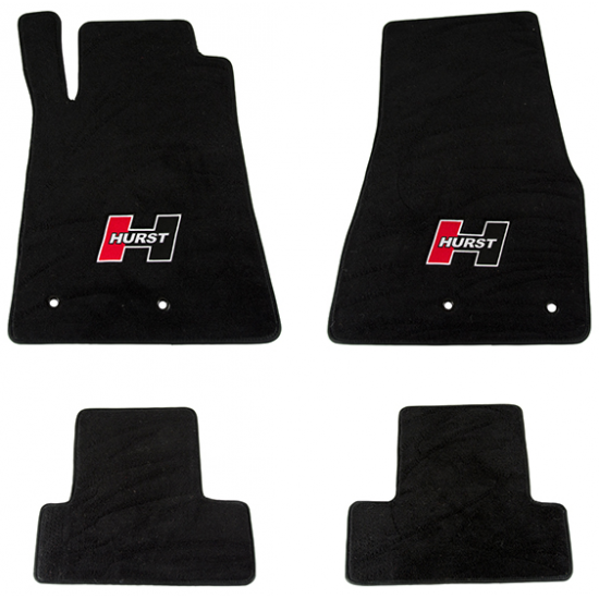 Hurst Red logo front & rear floor mat kit Mustang 2005-2014